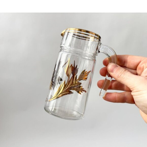 Vintage Other - Vintage Glass Midcentury Gold Rimmed & Foliage Peruvian Carafe | Pitcher